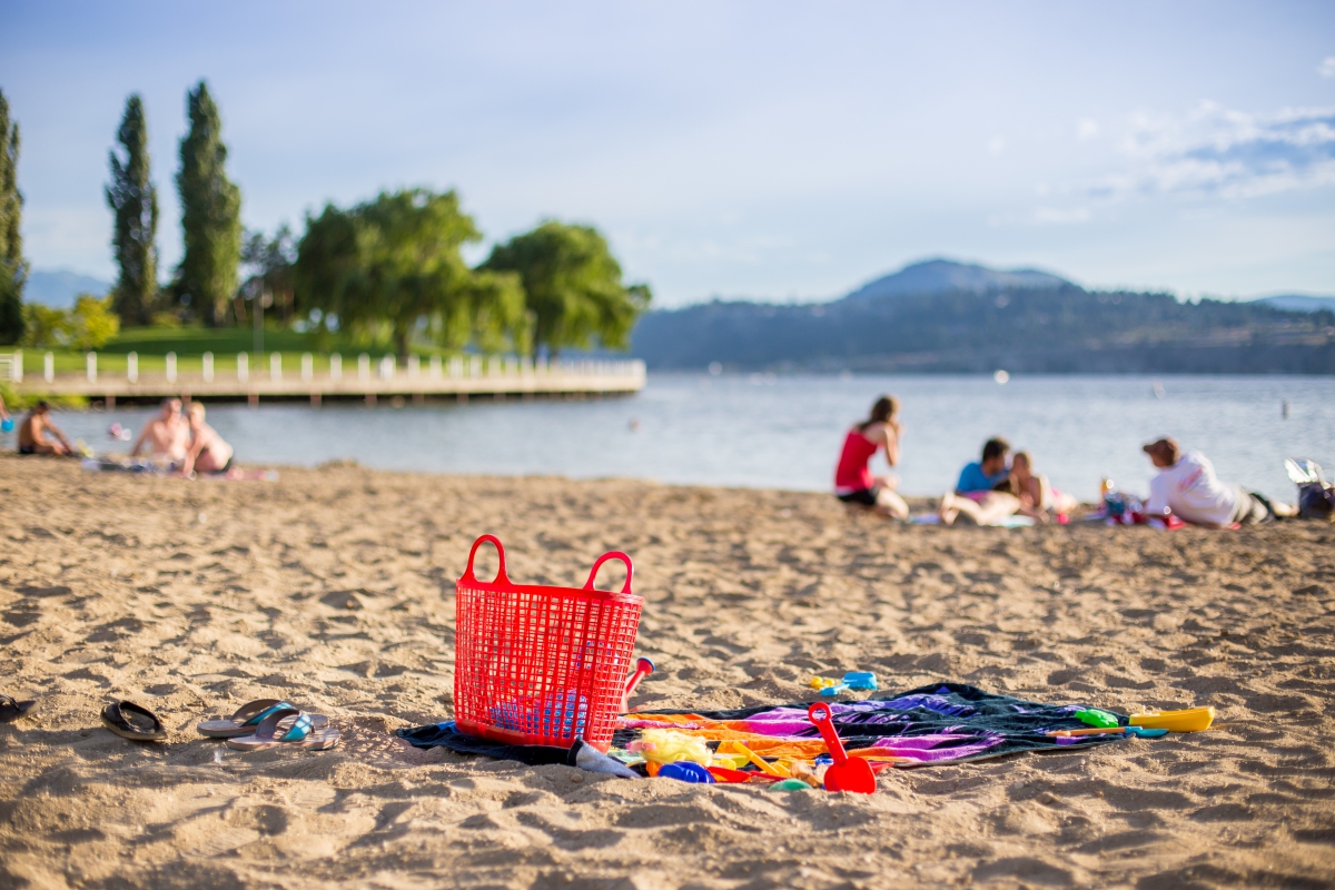 Beach toys on Tugboat Beach in Kelowna, BC